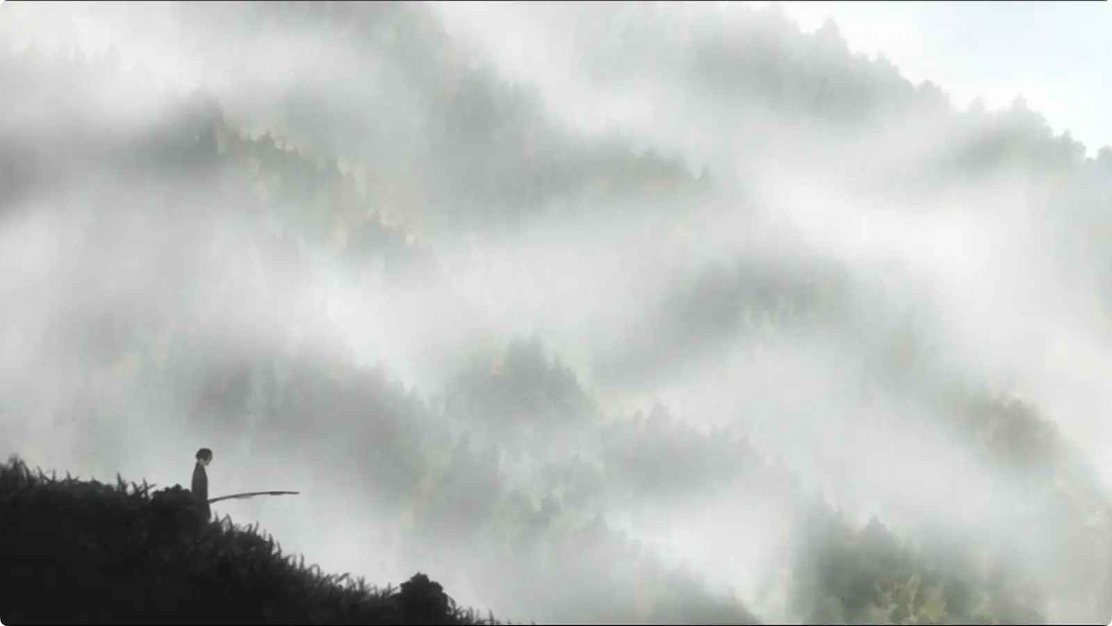 Mushishi S01E26: the sound of footsteps in the grass